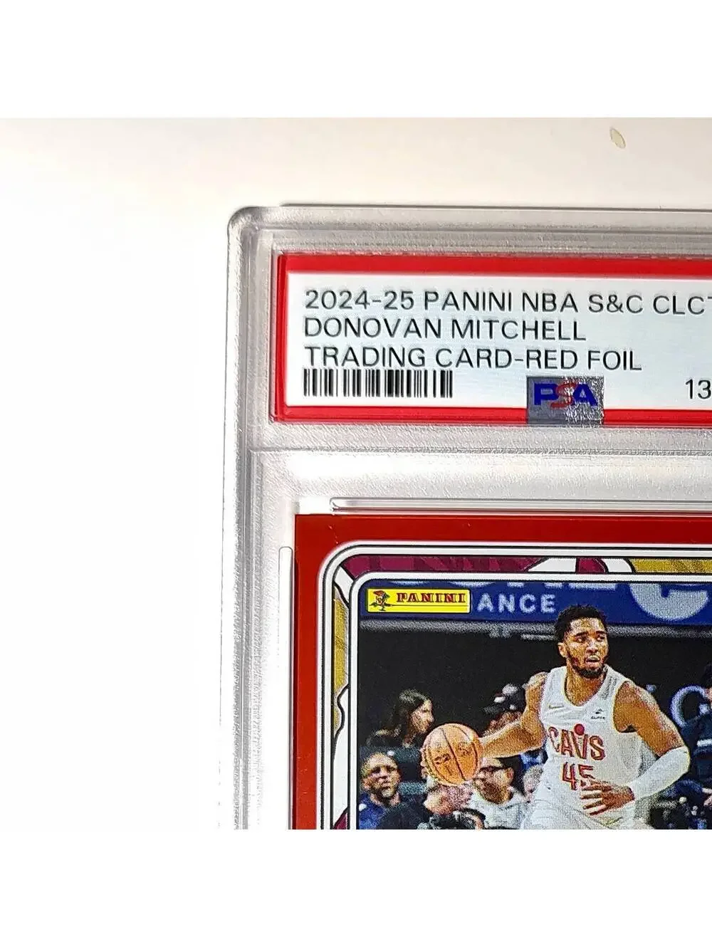 Donovan Mitchell 2024-25 Panini NBA #27 Sticker 9/100 Red Foil PSA 8 NM-MT